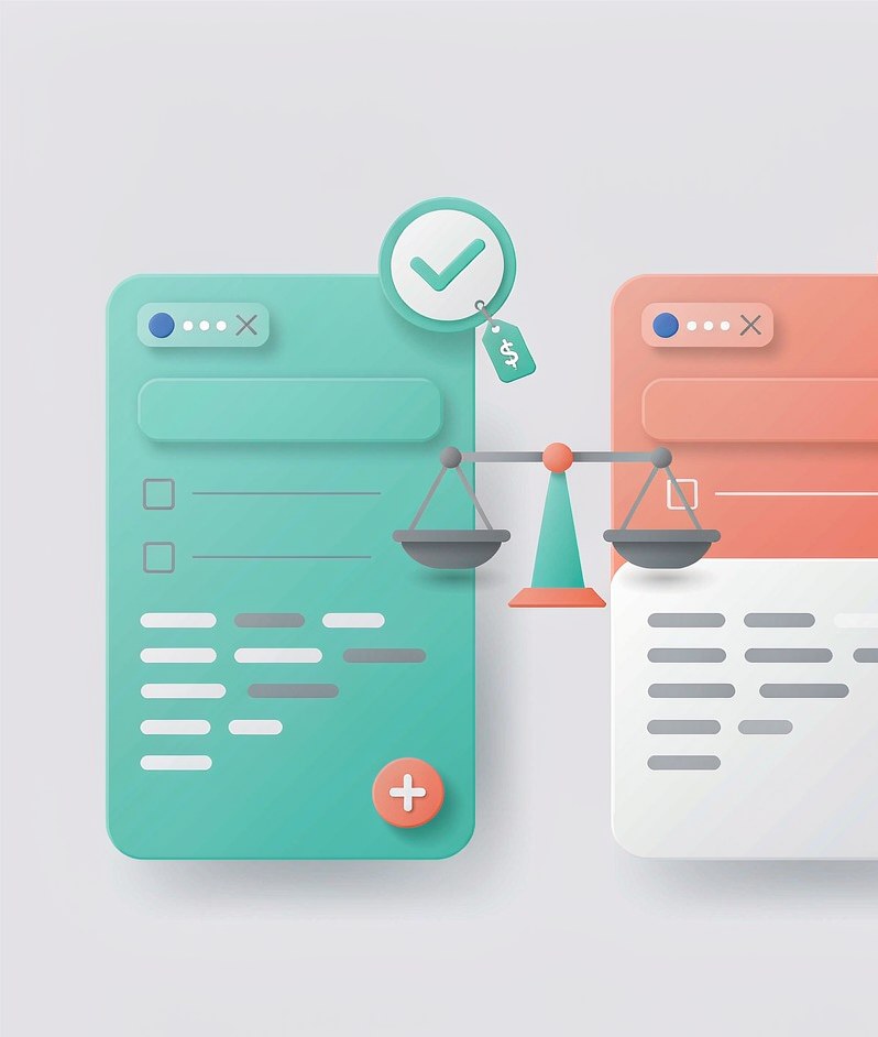 Illustration comparing two software options side by side