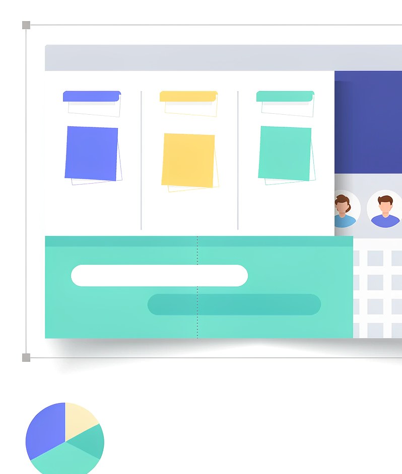 Illustration of a project management kanban board with tasks